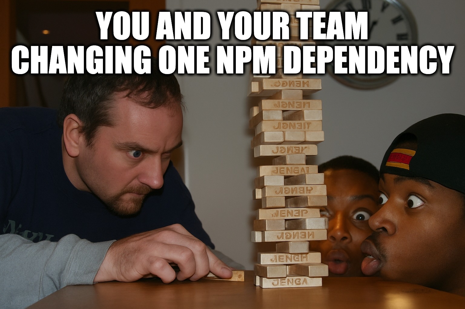 Jenga NPM meme